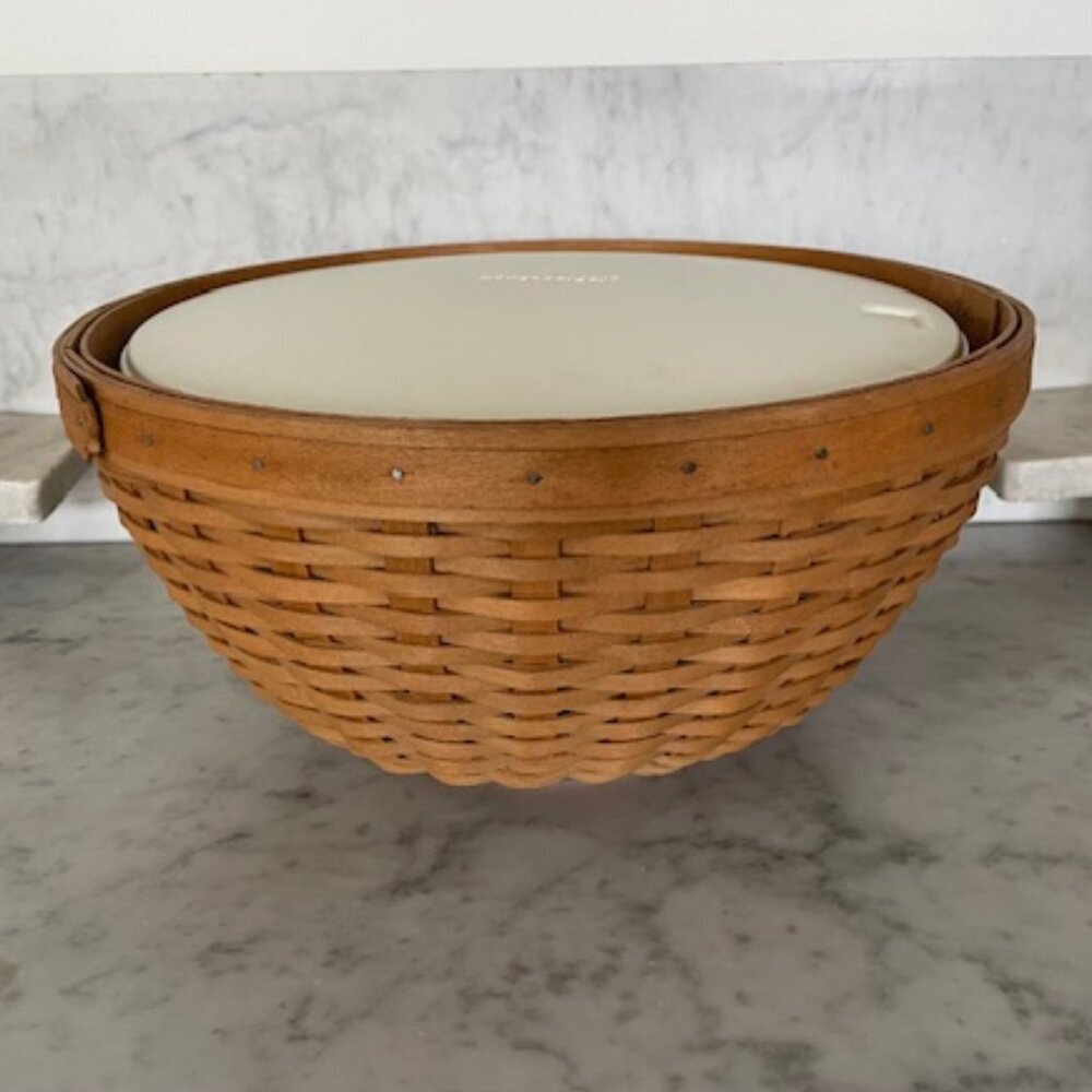 LONGABERGER Hostess Woven Bowl Basket XL 13” Round Handwoven Brown Retired